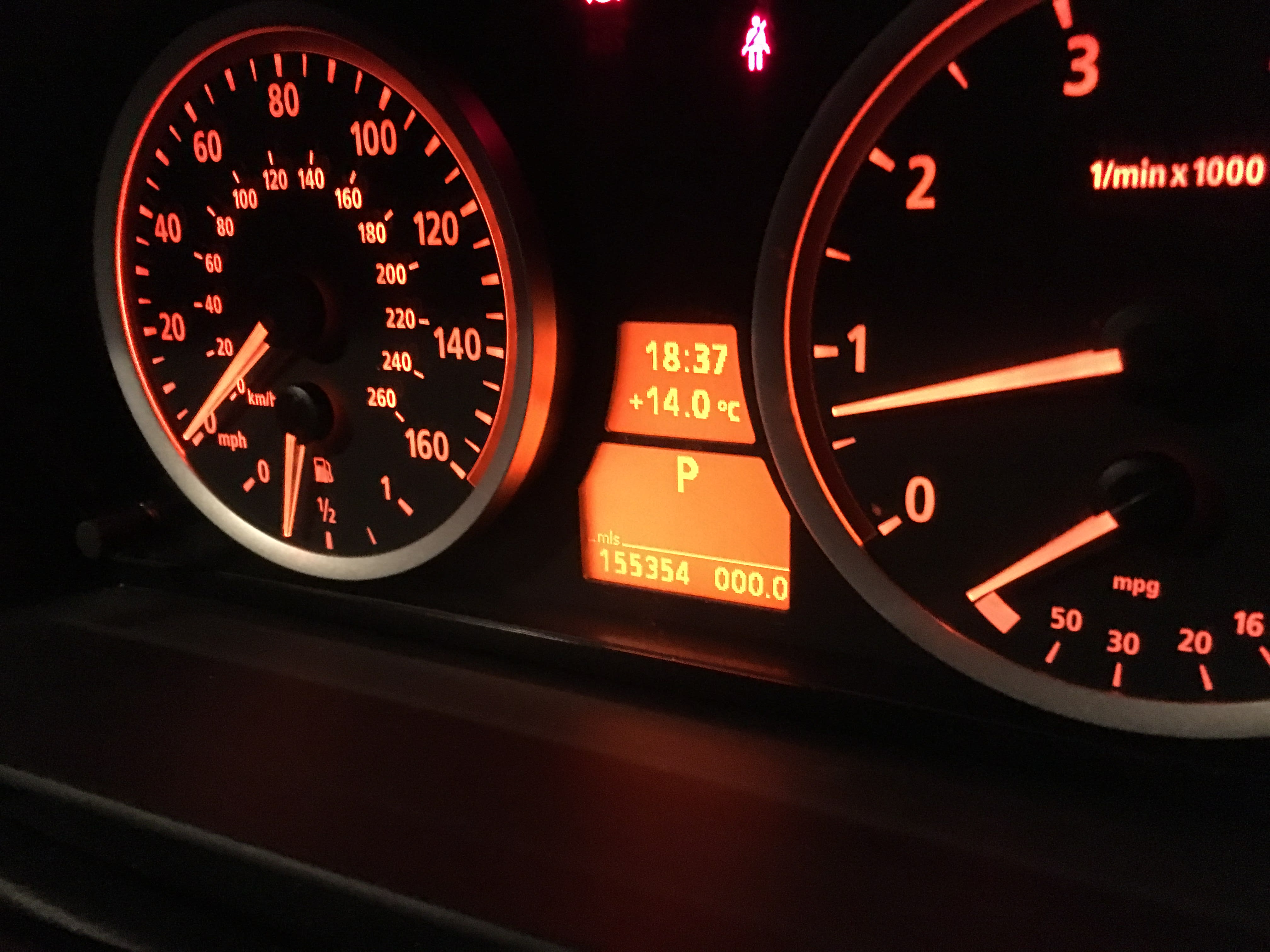 BMW instrument cluster lit up during diagnostics